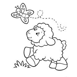 Dibujo de Cordero caminando con una mariposa para colorear Dibujo de Cordero caminando con una mariposa para colorear
