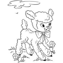 Dibujo de Cordero con un lazo en un campo florido para colorear Dibujo de Cordero con un lazo en un campo florido para colorear