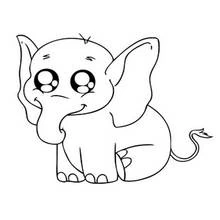 Dibujo de Elefante sentado con ojos grandes y tiernos para colorear