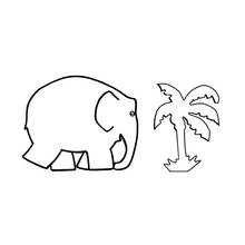 Dibujo de Elefante caminando junto a una palmera para colorear
