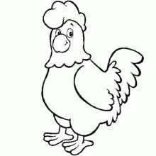 Dibujo de Gallina de pie con las plumas de la cola levantadas para colorear