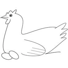 Dibujo de Gallina de pie junto a dos huevos para colorear