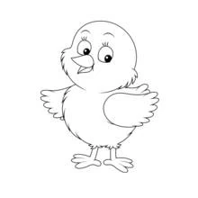 Dibujo de Gallina pollito saludando con el ala para colorear