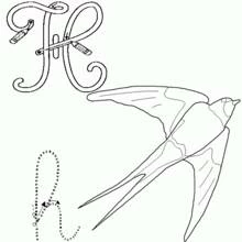 Dibujo de Golondrina volando junto a la letra H para colorear