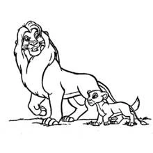 Dibujo de León de pie junto a su cachorro para colorear