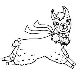 Dibujo de Llama corriendo con una bufanda y flores para colorear Dibujo de Llama corriendo con una bufanda y flores para colorear