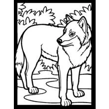 Dibujo de Lobo de pie y atento en el bosque para colorear