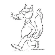 Dibujo de Lobo caminando vestido con ropa para colorear