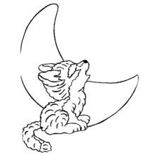 Dibujo de Lobo aullando frente a una luna creciente para colorear