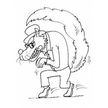 Dibujo de Lobo disfrazado dando un paseo para colorear