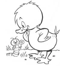Dibujo de Lombriz ofreciendo una flor a un patito para colorear