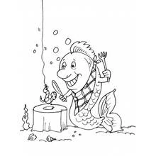 Dibujo de Lombriz colgando de un anzuelo frente a un pez hambriento para colorear