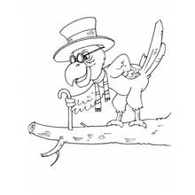 Dibujo de Loro vestido de caballero sobre una rama para colorear