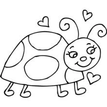 Dibujo de Mariquita sonriente con corazones alrededor para colorear