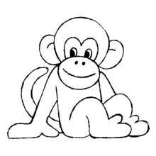 Dibujo de Mono sentado con una gran sonrisa para colorear Dibujo de Mono sentado con una gran sonrisa para colorear