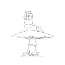 Dibujo de Oruga sentada sobre una seta para colorear
