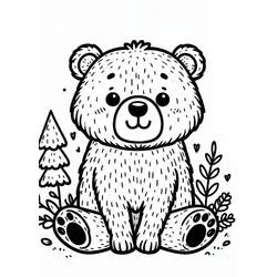 Dibujo de Osito sonriente sentado en la naturaleza para colorear
