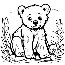 Dibujo de Osito sentado entre plantas frondosas para colorear