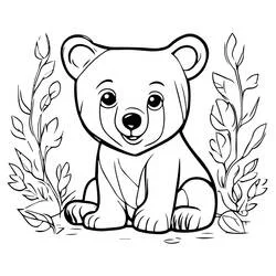 Dibujo de Osito flanqueado por ramas con hojas para colorear
