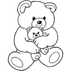 Dibujo de Oso abrazando a su cachorro para colorear