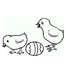 Dibujo de Pollito con otro pollito y un huevo para colorear