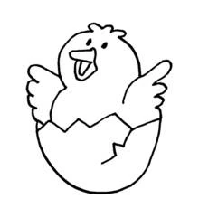 Dibujo de Pollito dentro de cáscara agrietada con pico abierto para colorear