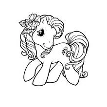 Dibujo de Poni con flor y crin rizada para colorear