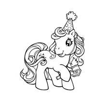 Dibujo de Poni con sombrero de cumpleaños para colorear