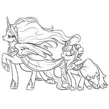 Dibujo de Poni princesa con poni joven inclinando la cabeza para colorear
