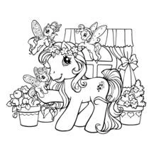 Dibujo de Poni rodeado de pequeñas hadas para colorear