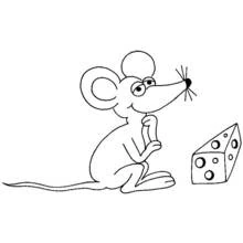 Dibujo de Ratón sentado junto a un trozo de queso para colorear Dibujo de Ratón sentado junto a un trozo de queso para colorear