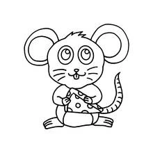 Dibujo de Ratón comiendo un trozo de queso para colorear Dibujo de Ratón comiendo un trozo de queso para colorear