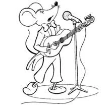 Dibujo de Ratón cantante con guitarra en el escenario para colorear Dibujo de Ratón cantante con guitarra en el escenario para colorear