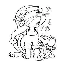 Dibujo de Ratón y gato cantando villancicos para colorear Dibujo de Ratón y gato cantando villancicos para colorear