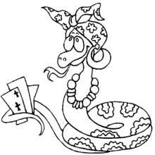 Dibujo de Serpiente disfrazada de adivina con cartas para colorear