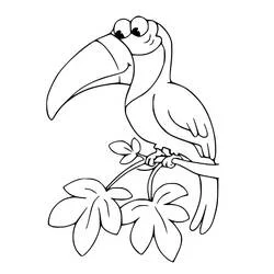 Dibujo de Tucán posado en una rama con hojas para colorear Dibujo de Tucán posado en una rama con hojas para colorear