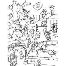 Dibujo de Visita al zoológico con animales y visitantes para colorear Dibujo de Visita al zoológico con animales y visitantes para colorear