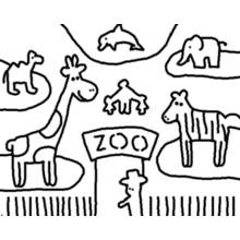 Dibujo de Animales del zoológico junto al cartel de entrada para colorear Dibujo de Animales del zoológico junto al cartel de entrada para colorear