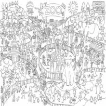 Dibujo de Gran escena de zoológico con animales y visitantes para colorear Dibujo de Gran escena de zoológico con animales y visitantes para colorear