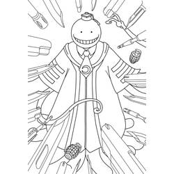 Dibujo de Koro Sensei rodeado de armas para colorear