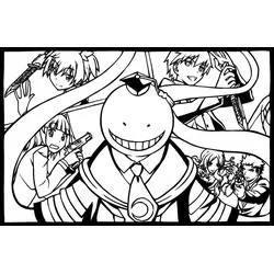 Dibujo de Koro-sensei rodeado de sus alumnos para colorear