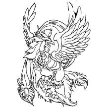 Dibujo de Criatura espiritual tipo fénix con alas extendidas para colorear Dibujo de Criatura espiritual tipo fénix con alas extendidas para colorear