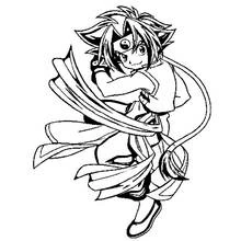 Dibujo de Beyblade niño con bufanda ondulante para colorear