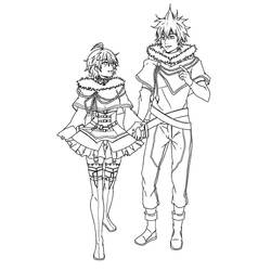 Dibujo de Personajes de Black Clover caminando de la mano para colorear Dibujo de Personajes de Black Clover caminando de la mano para colorear