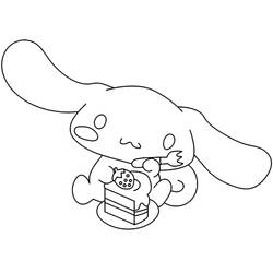Dibujo de Cinnamoroll comiendo un trozo de pastel para colorear