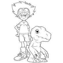 Dibujo de Digimon Tai y Agumon juntos para colorear