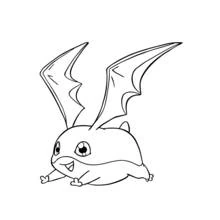 Dibujo de Patamon Digimon con grandes alas de murciélago para colorear
