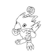 Dibujo de Biyomon de pie con su mechón en espiral para colorear