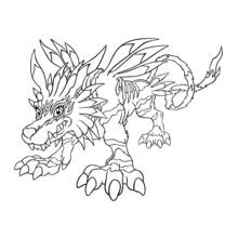 Dibujo de Digimon lobo-dragón en pose feroz para colorear