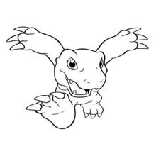 Dibujo de Agumon volando hacia adelante con las garras extendidas para colorear